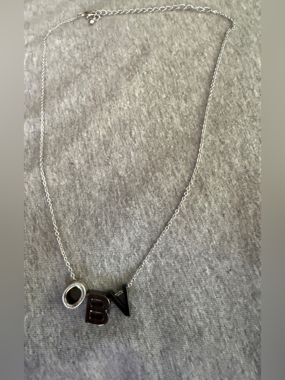Silver Letter Pendant Necklace with O, B, V Charms - Picture 3 of 6